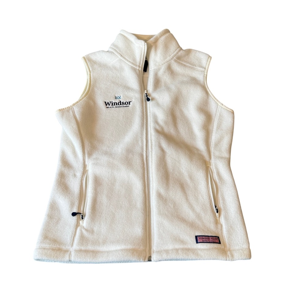 Vineyard Vines Womens XS White Fleece Full Zip Vest Windsor Wealth Management‎